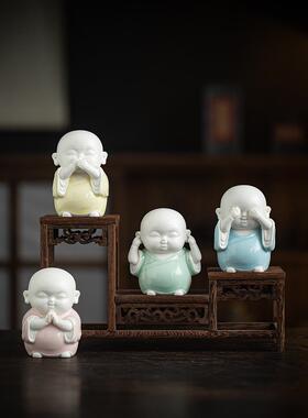 新中国风可爱四个小和尚饰品陶瓷小和尚创意茶室入口桌饰