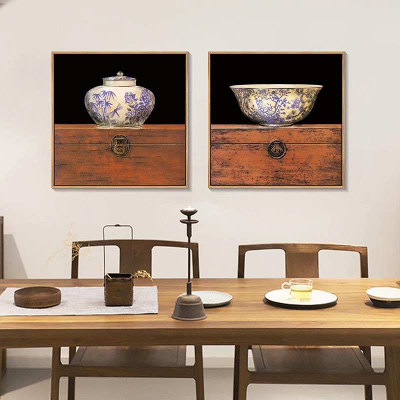 青花瓷装饰画中国风新中式客厅瓷器店壁画餐厅玄关画书房茶室挂画图片