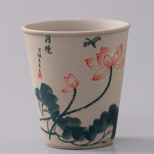 创意中式粗陶茶杯啤酒杯夜宵排档水杯大号50毫升 家用国风防烫杯