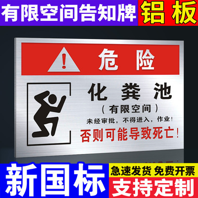 化粪池有限空间安全告知牌受限空间警示牌铝制标识牌风险告知牌有限密闭空间标识作业铝板反光膜警告标志贴