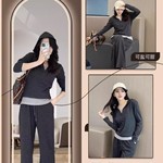 糯米长袖套装休闲套装薄款韩版慵懒风宽松卫衣连帽春秋款xt