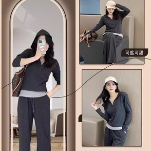 套装 慵懒风宽松卫衣连帽春秋款 休闲套装 韩版 薄款 糯米长袖