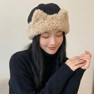 可爱猫耳朵包头帽毛绒帽女秋冬季保暖护耳加绒加厚显脸小帽子防寒