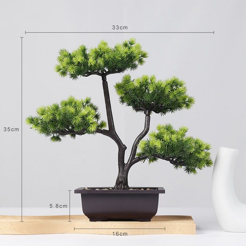 极速仿真绿色植物迎客松假花盆栽卧室厨房摆件套塑V料花摆设盆景