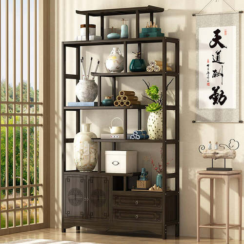 极速新款博古架新中式q多宝阁茶叶展示展示柜茶室置物非实木摆货
