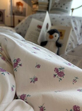 极速ins紫色田园l床裙款雪纺小碎花床上用品四件套全棉韩式1.5m1.