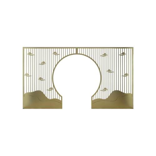 极速定制新中式茶餐厅仿古月洞门屏风铁J艺隔断客厅玄关圆月亮金