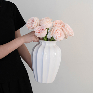 速发陶瓷花瓶法件客厅插花轻奢高瑰感摆式奶油风创意白色水培玫级