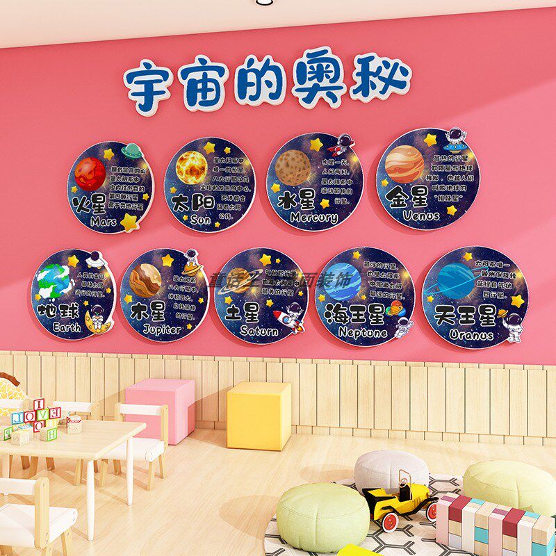 速发幼儿园墙面装饰环材创料主题墙贴秘品八大行星宇宙的奥成泡沫