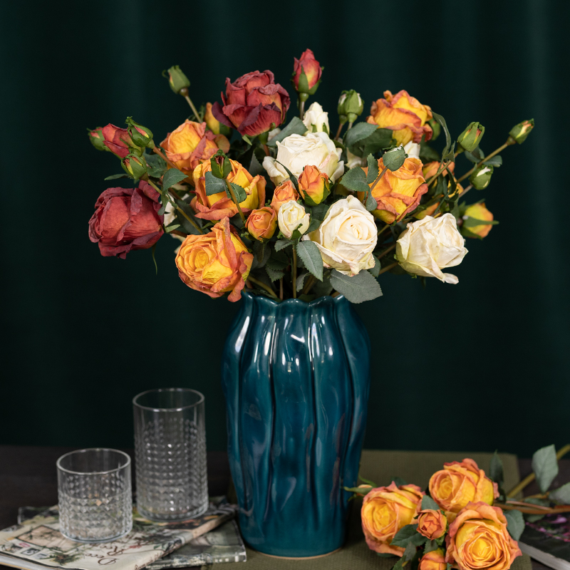 速发新干花玫花花束假瑰欧式花2021仿款客厅摆设花艺摆件高端