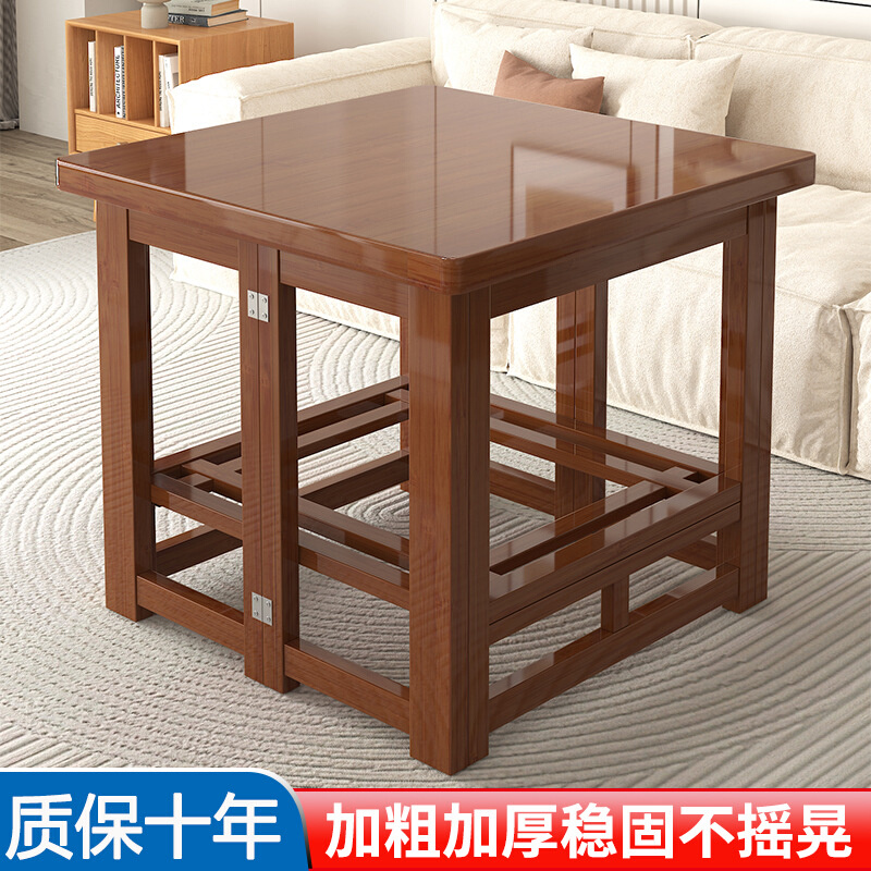 湖南烤火桌子茶几一体家用长方形折叠简易取暖桌实木四方竹烤火架