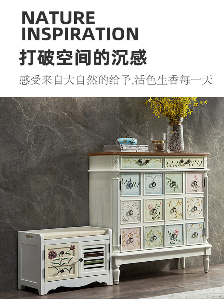 至高美式鞋柜穿鞋凳两斗两门柜门厅玄关柜装饰柜复古彩绘工厂批发