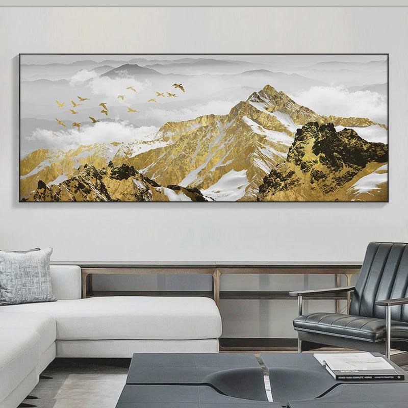热销新中式客厅装l饰画山水画茶室风景壁画横版整幅大尺寸水墨背