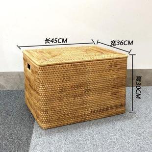 收纳筐藤编有盖藤编整理箱储物盒编织衣物桌面收纳篮家用大号小号