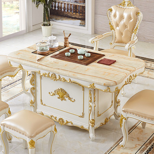 欧式 茶台桌椅组合家用实木茶具茶道小茶台功夫茶桌白色阳台喝茶桌