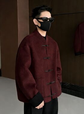 NYHSVGUO/南艺新年款双面穿新中式毛呢大衣55090男士