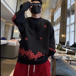 金先生【马年限定】马上有钱花立体发泡印花加绒扩版圆领长袖卫衣