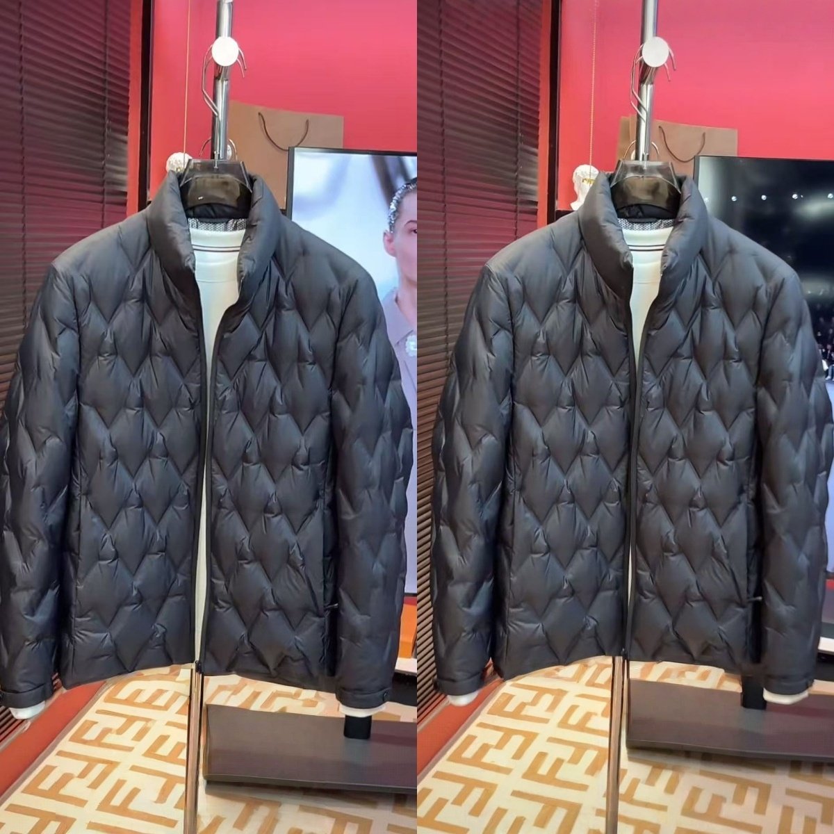 直播同款 2025秋冬新款时尚简约休闲百搭轻奢立领菱形格棉服