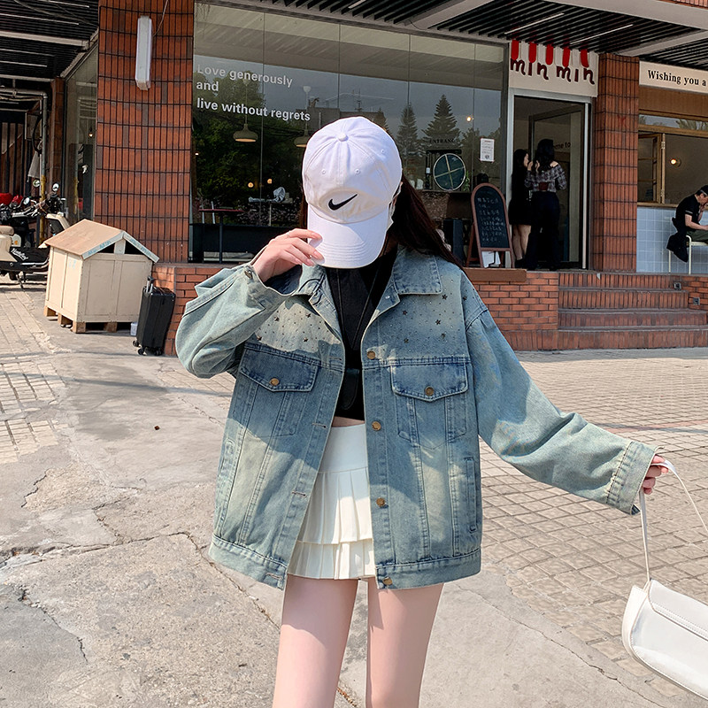 重工烫钻牛仔短外套女2025春秋新款时髦洋气宽松休闲百搭夹克上衣