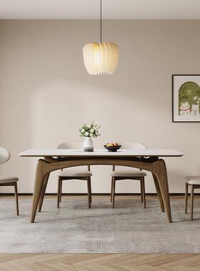 德利丰纯白色岩板实木餐桌长方形小户型现代中式胡桃色白蜡木饭桌