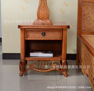 厂家批 酒店民宿卧室家具藤木床头柜田园风收纳柜 藤编实木储物柜