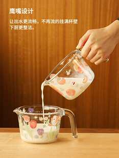 蓝莲花茉茉兔玻璃量杯带刻度早餐杯度量烘焙碗打蛋高硼硅碗微波炉