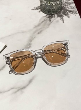 极速2023年h新款方形简单粗框墨镜茶色黄色半透男女潮复古配近视