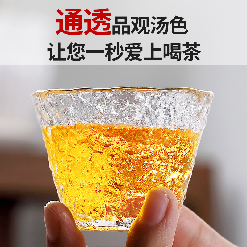 极速日式描金玻璃茶具套装家用办公E轻奢耐热透明功夫茶具盖碗茶