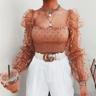 极速Women esh Sheer lousse Chiffon See-through Long Sleee op