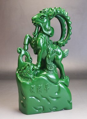 极速木雕羊摆件绿色实木质风水旺财领头K羊家居客厅装饰动物摆设