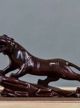 极速黑檀木雕老虎摆件实木制虎y工艺礼品生日礼物上山虎生肖虎风