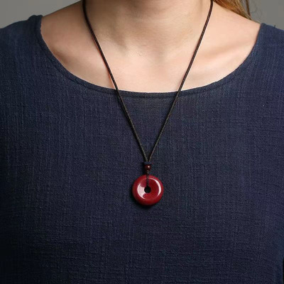 极速天然原矿朱砂平安o扣吊坠男女同款本命年项链紫金砂红绳挂件