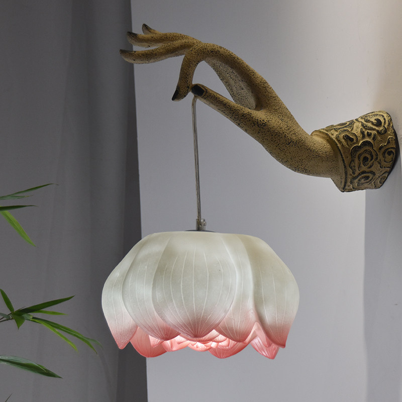 极速现代中式复古l墙壁灯 创意床头会所走廊过道灯饰  客栈荷花壁