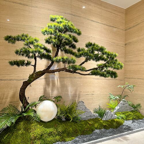 新品仿真迎客松室内造景设计假罗汉松树软装绿植搭配X大型橱窗景