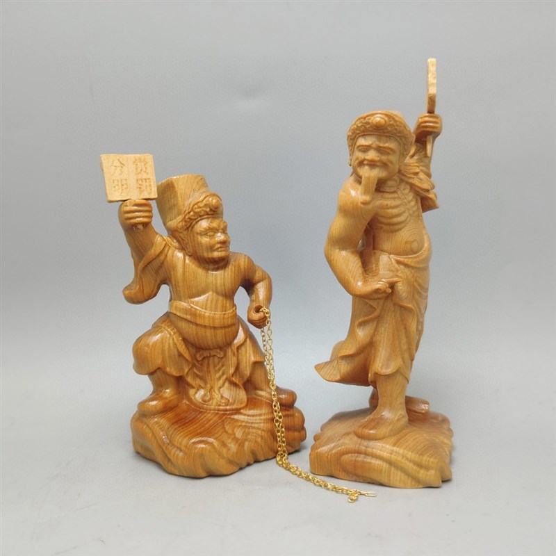 极速崖柏实木木雕刻神像七爷八爷黑白无常七爷八爷大W爷二爷摆件8