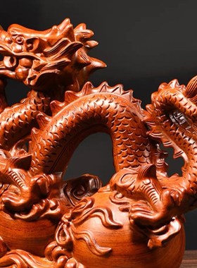 极速木龙摆件g花梨木雕刻金龙工艺品大号神龙实木青龙绿色家用客