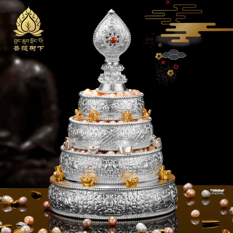 极速S990纯银曼扎盘八吉祥曼茶盘居家供修三十S七堆曼茶罗供曼达