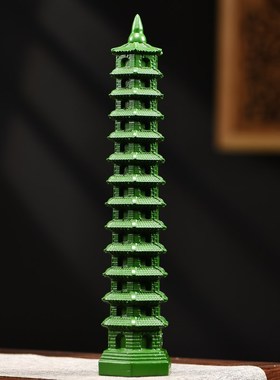极速木制十三层h文昌塔摆件绿色实木雕刻13层宝塔家用客厅装饰品