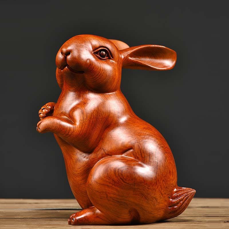 极速花梨木雕兔子摆件实木十二生肖兔家居客厅红木质动Z物装饰工