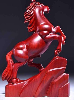 极速红花梨木雕i马摆件马到成功实木质红马办公桌面风水招财黑檀