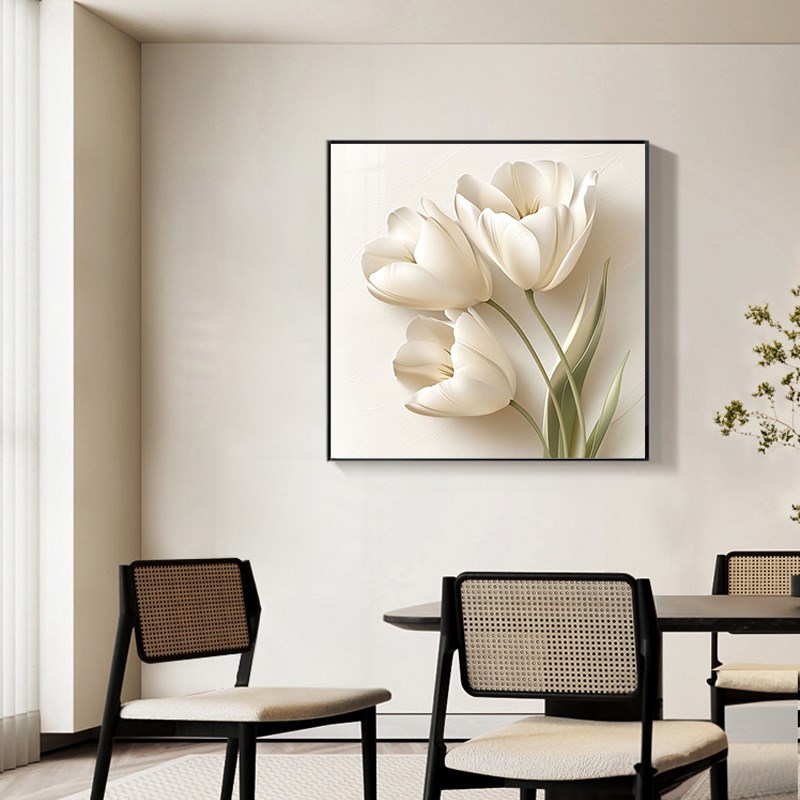 极速浮雕奶油风绿白色花朵装饰画现代肌理感N客厅餐厅挂画卧室床图片