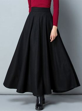 极速Winter Womien Long Woolen Skirt Fashion High Waist Basic