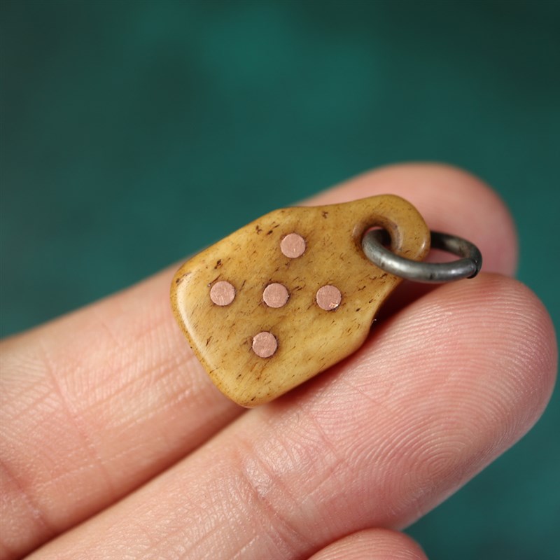 极速藏式手工打磨镶嵌紫铜咒点铜钉牦牛骨卡子Q侧挂吊坠文玩佛珠