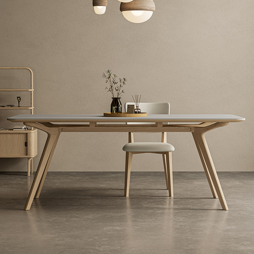 极速原木奶油风岩板餐o桌椅组合北欧日式侘寂风2023年新款实木家