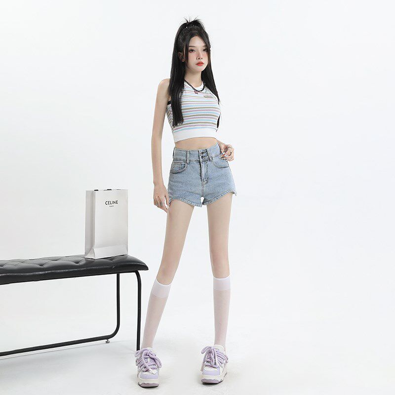 极速黑色水洗复古牛仔短裤女夏y季新款小个子显瘦高腰修身百搭辣