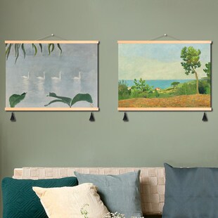 新品 饰画清新风景油画抽象实木墙画世界名 复古小众电表箱遮挡t装