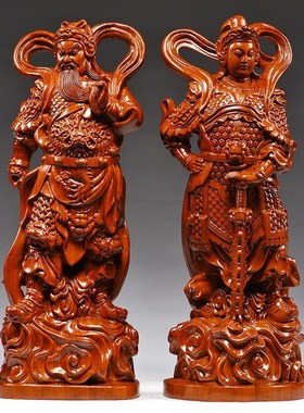 极速花梨木雕伽蓝韦陀菩萨佛像摆件E珈蓝菩萨左右护法关公韦驮神