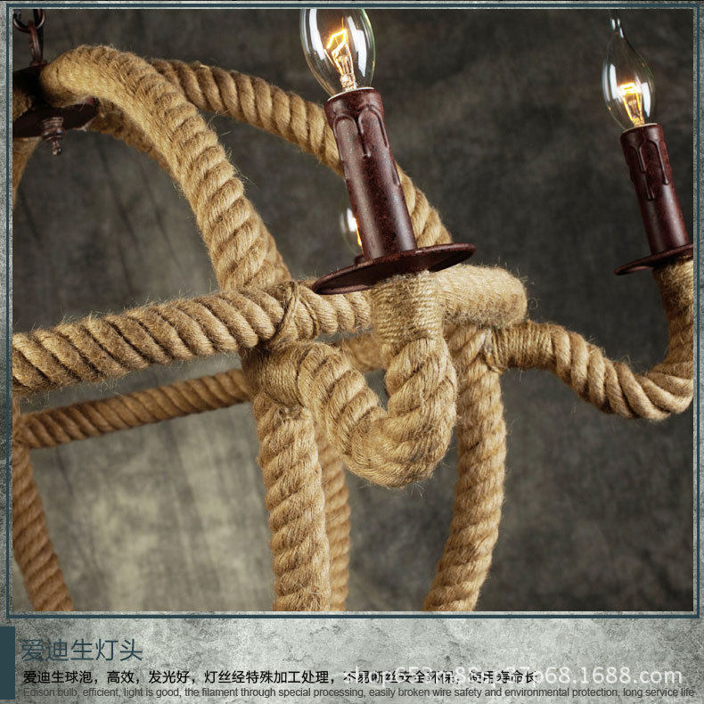 极速美式乡村客j厅餐厅艺术灯具北欧简约酒吧咖啡厅六头麻绳吊灯