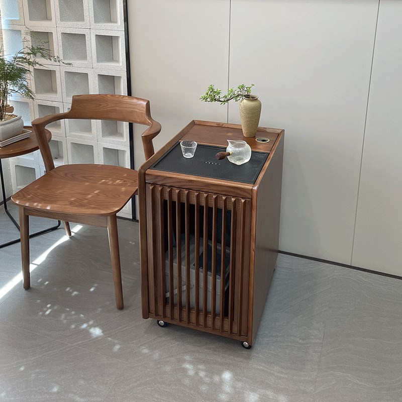 极速实木茶水柜客厅家用迷你小茶桌移动茶K车北欧白蜡木乌金石茶