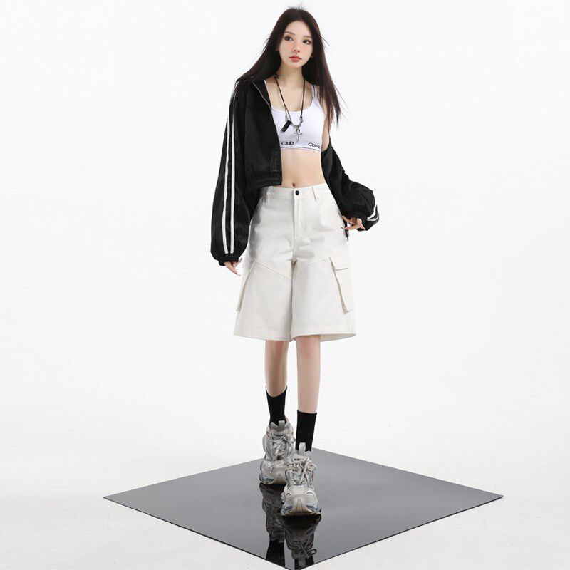 极速白色工装g牛仔短裤女夏季新款小个子高腰显瘦休闲直筒宽松五